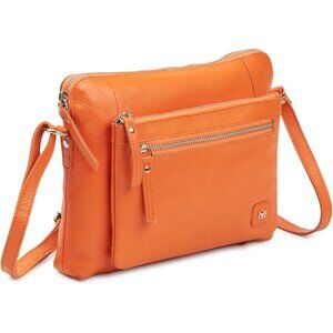 Women Orange Imported Leather Polyester Crossbody Sling Shoulder Crossover Bag